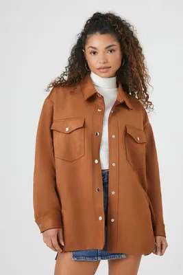 Women's Faux Suede Drop-Sleeve Shacket Tan