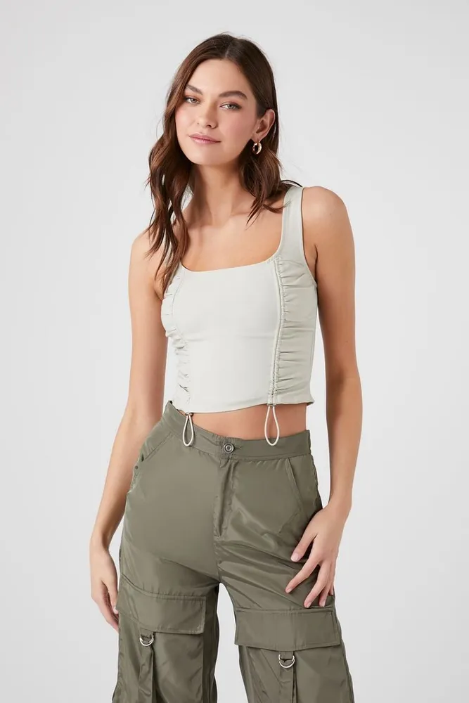 Women's Toggle Drawstring Cropped Tank in Taupe, XL