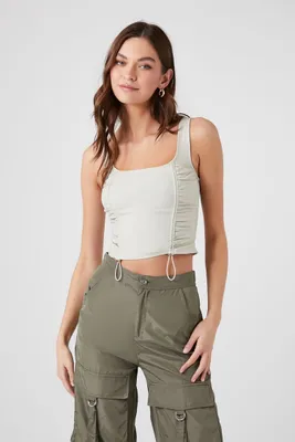 Women's Toggle Drawstring Cropped Tank Taupe,