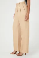 Women's Pinstriped Wide-Leg Trouser Pants in Khaki/White Large