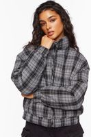 Women's Plaid Puffer Jacket in Black Large