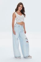 Women's Crochet Sweater-Knit Crop Top in Cream, M/L