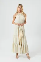 Women's Belted Halter Maxi Dress in Sandshell, XS