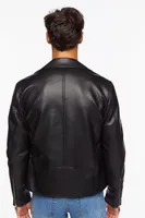 Men Faux Leather Moto Jacket in Black, XXL