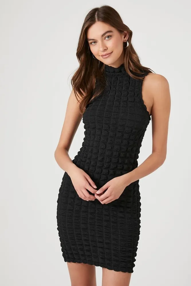 Women's Quilted Bodycon Mini Dress in Black Medium