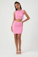 Women's Quilted Crop Top & Mini Skirt Set in Bubble Gum Large