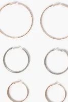 Women's Rhinestone Hoop Earring Set in Gold