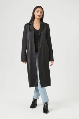 Women's Satin Notched Trench Coat Black