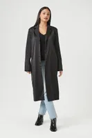 Women's Satin Notched Trench Coat in Black Medium