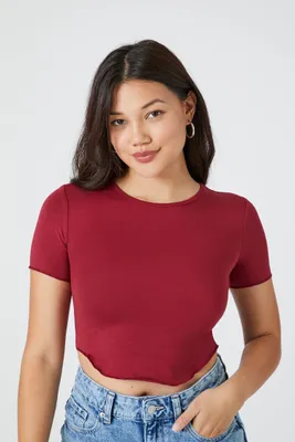 Women's Curved-Hem Cropped T-Shirt in Burgundy Large