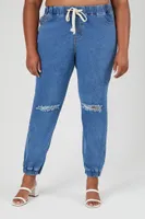 Women's Distressed Denim Joggers in Medium Denim, 1X