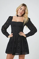 Women's Floral Eyelet Bustier Mini Dress in Black Medium