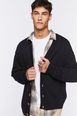 Men Drop-Sleeve Cardigan Sweater in Black Medium