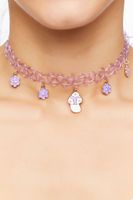 Women's Mushroom Charm Choker Necklace in Purple/Gold