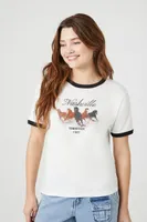 Women's Embroidered Nashville Ringer T-Shirt in White Large