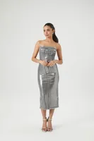 Women's Metallic Denim Midi Tube Dress Silver