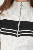 Women's Striped Half-Zip Sweater Vanilla