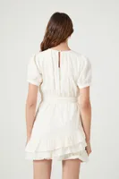 Women's Crochet Lace Ruffle Mini Dress in White Medium