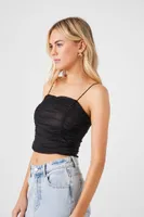 Women's Mesh Ruched Cropped Cami in Black Medium