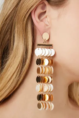 Women's Faux Stone Disc Chandelier Earrings in Gold/White