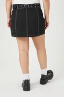 Women's Twill Belted Mini Skirt in Black/White, 1X