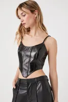 Women's Faux Leather Corset Cropped Cami in Black Small