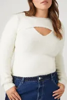 Women's Fuzzy Knit Shrug & Cami Set in Vanilla, 1X