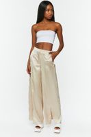 Women's Satin Wide-Leg Split-Hem Pants in Ash Brown Small