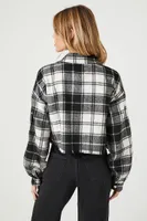 Women's Cropped Plaid Flannel Shirt in Black/White Large