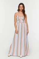 Women's Striped Cutout Maxi Dress in Pink, XS