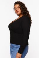 Women's Surplice Long-Sleeve Top in Black, 0X