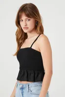 Women's Sweater-Knit Eyelet Ruffle Top in Black, XS