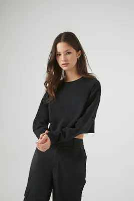 Women's Boxy Long-Sleeve Crop Top in Black Medium