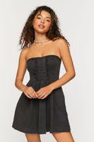 Women's Twill Crochet-Trim Strapless Mini Dress in Black Large