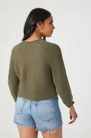 Women's Ribbed Crew Neck Sweater in Olive Small