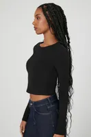 Women's Ribbed Knit Crop Top in Black, XXL