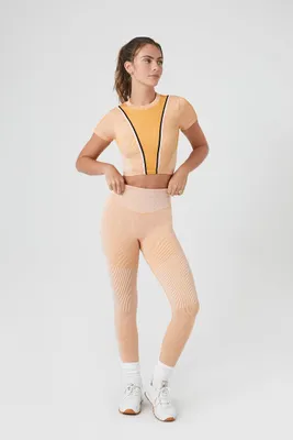 Women's Active Seamless Colorblock Leggings in Gold/Vanilla Large