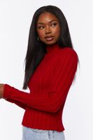 Women's Ribbed Mock Neck Sweater in Red Small