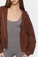 Women's French Terry Ribbed Zip-Up Hoodie in Chocolate, XS