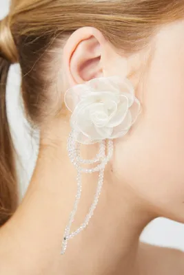 Women's Ribbon Flower Drop Earrings in White