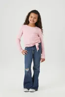 Girls Tie-Front Long-Sleeve Top (Kids) in Mauve, 11/12