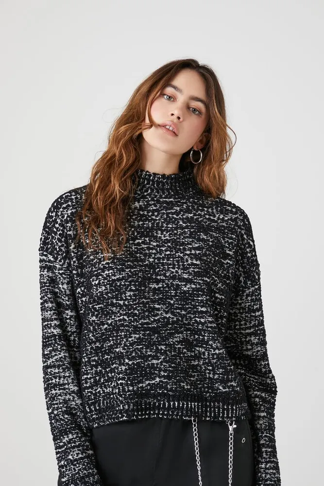 Women's Mock Neck Drop-Sleeve Sweater in Black Medium