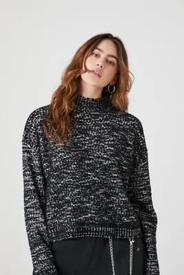 Women's Mock Neck Drop-Sleeve Sweater in Black Small