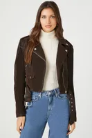 Women's Faux Leather Belted Moto Jacket