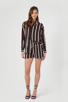 Women's Striped Long-Sleeve Shirt & Shorts Set in Black Small