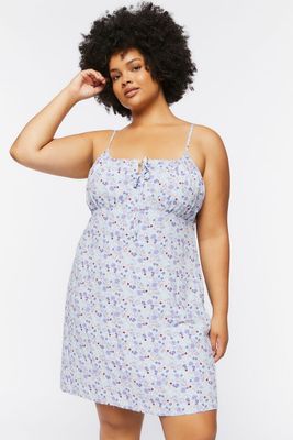 Women's Floral Print Cami Mini Dress in Blue, 0X