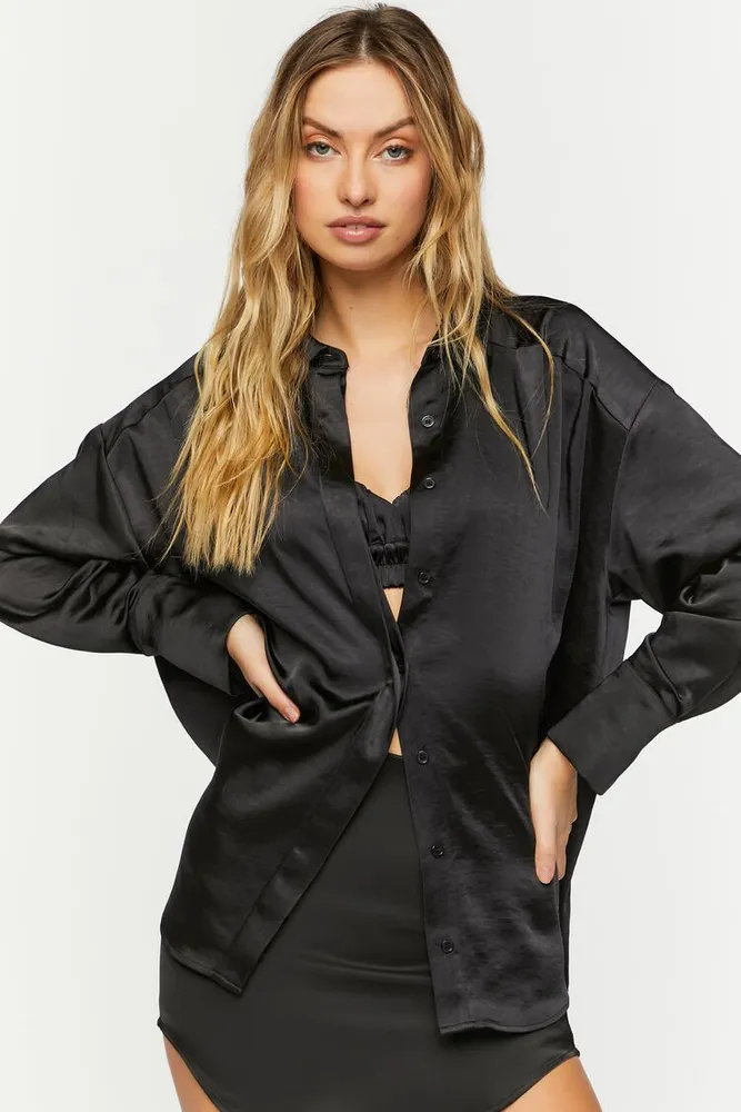 Women's Satin Oversized Long-Sleeve Shirt