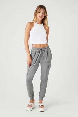 Women's Fleece Drawstring Cargo Joggers in Heather Grey Large