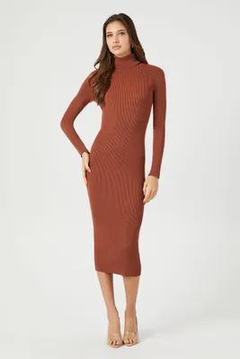 Women's Turtleneck Bodycon Midi Sweater Dress