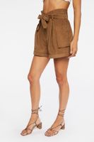 Women's Belted Corduroy Paperbag Shorts in Mocha Small